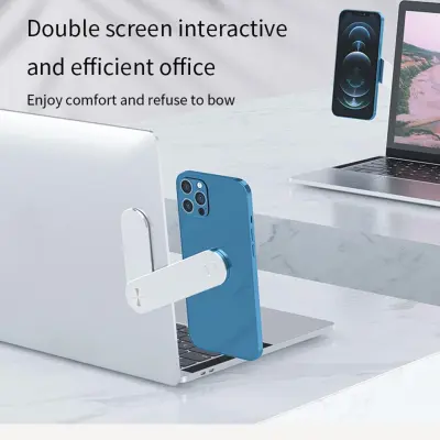 Laptop Phone Holder, Adjustable Laptop Side Mount Clip, Magnetic Laptop Monitor Mount, Computer Laptop Cellphone Stand Foldable Aluminum Expansion Bracket Tablet Clip For Dual Screen