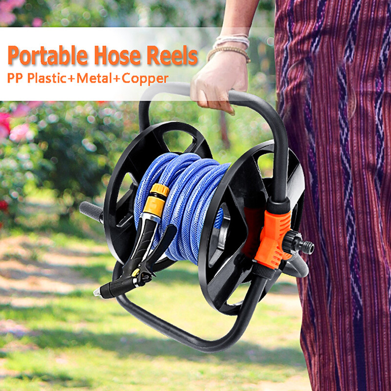 Portable Garden Hose Pipe Reel Cart Free Standing Holder Water Hose 20m UK