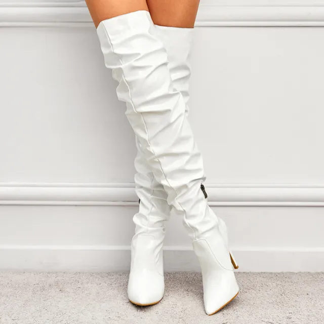 Knee High Long Boots Women Fashion Super High Heel Party Shoes White - Shop at LoveMi