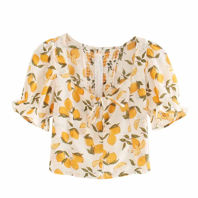 Title 2, Niche Short Waist Waist All-match Lemon Print Top