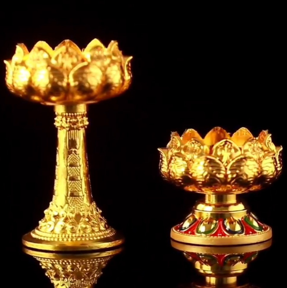 Title 3, Eight Auspicious Symbols Butter Lamp Holder Lot...