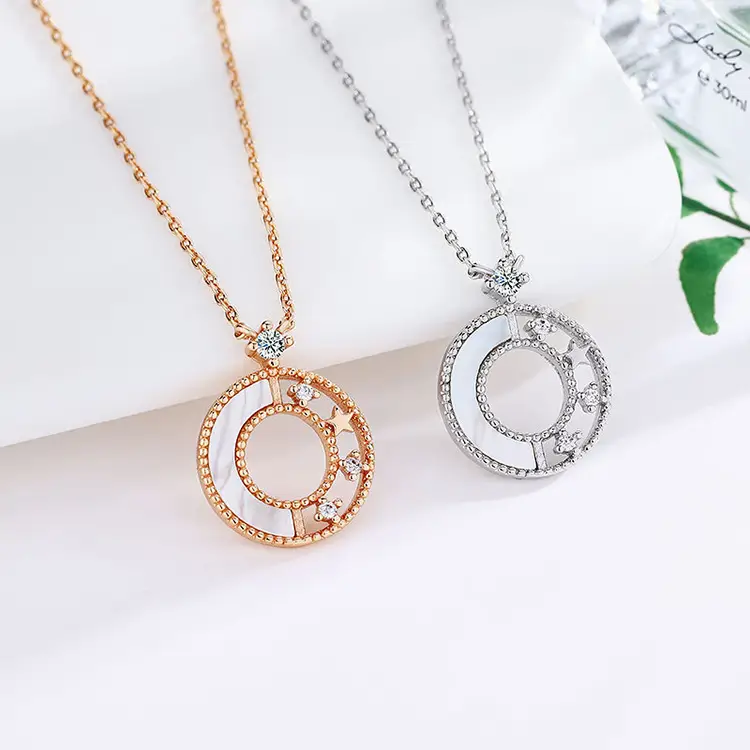 S925 Sterling Silver Light Luxury  Star Ring White Shell Small  Wild Clavicle Necklace