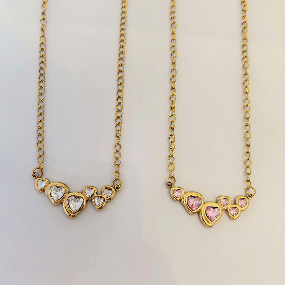 Stainless Steel Heart-shaped Pendant Necklace With Zircon Inlay — view 3
