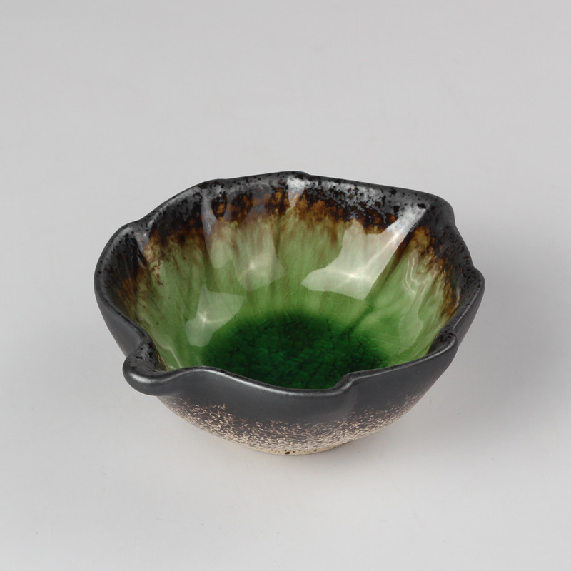 Title 3, Ice Crackle Glaze Ceramic Leaf Shaped Bowl