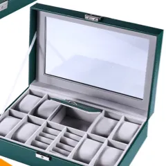 Simple And Creative Leather Watch Storage Box - Green Windows Closed - View 1