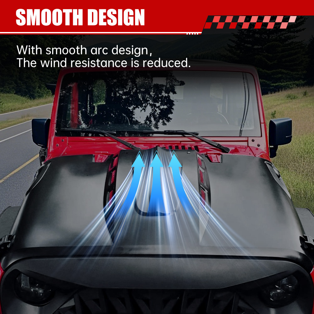 The Avenger Style Replacement Hood Compatible With 2007-2018 J Eep Wrangler JK JKU Unlimited Rubicon Black