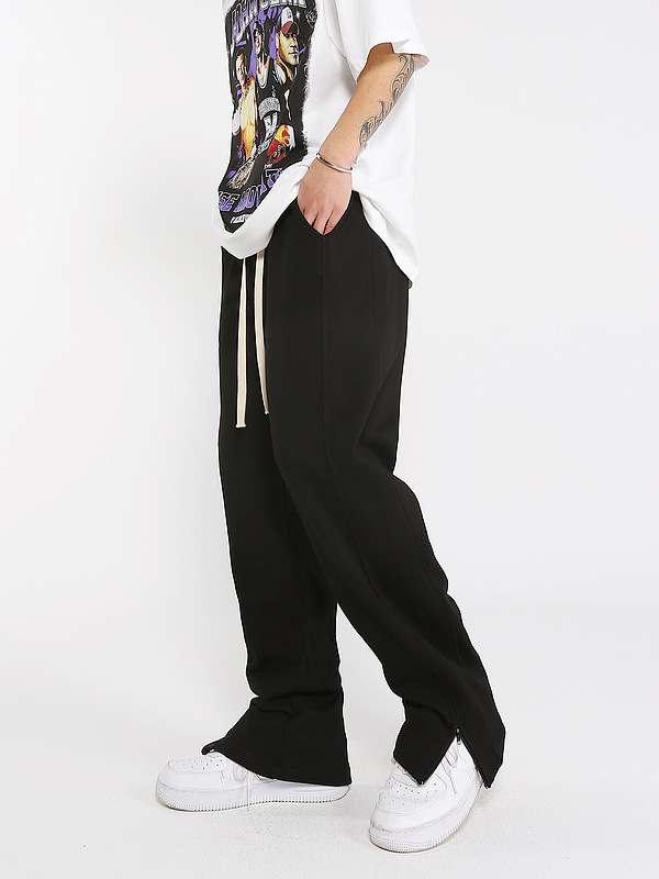 Euramerican High Street Ins Zipper Split Terry Loose Sports Casual Pants