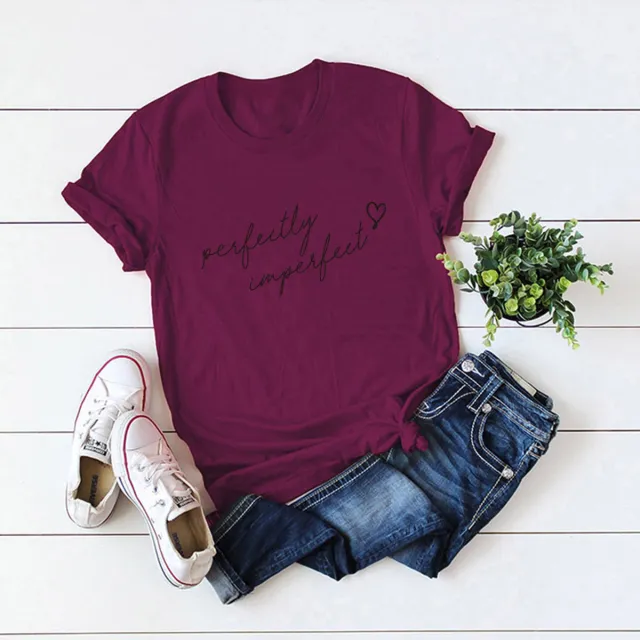 European And American Women's Blouse Letter Printing Short sleeved T shirt Women Wine Red - Shop at LoveMi