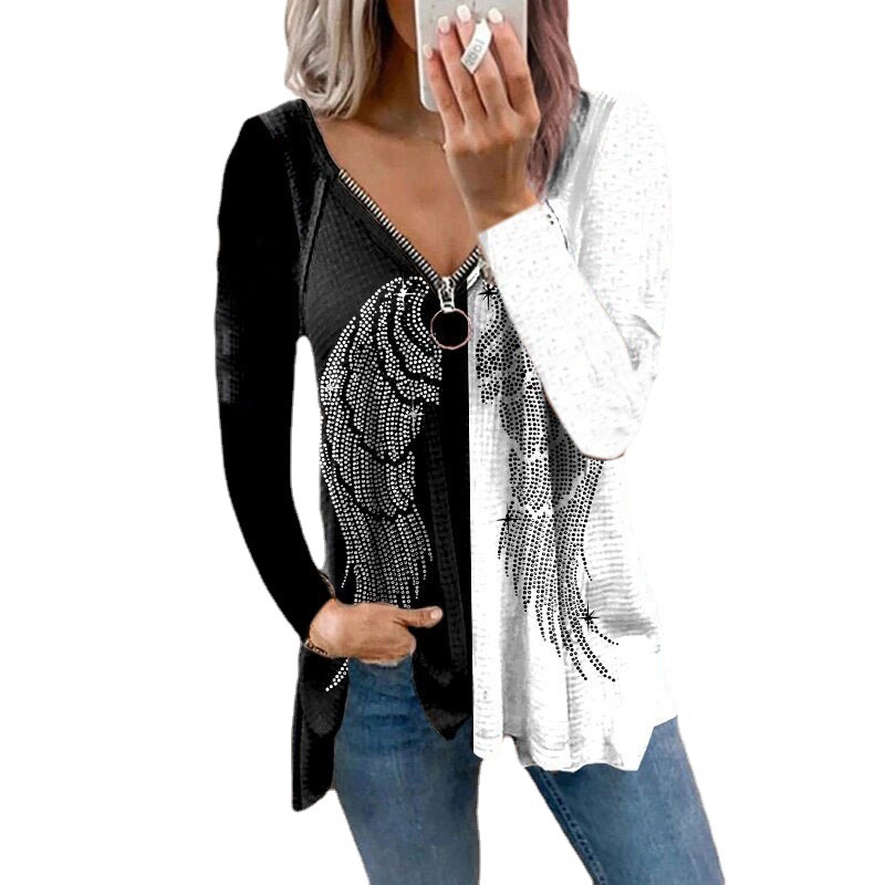 Long Sleeve Zipper Pullover Women's T-shirt