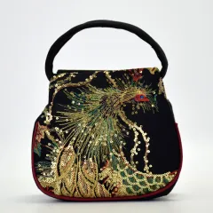 Women's Fashion Simple Ethnic Style Embroidered Handbag - Black - View 1