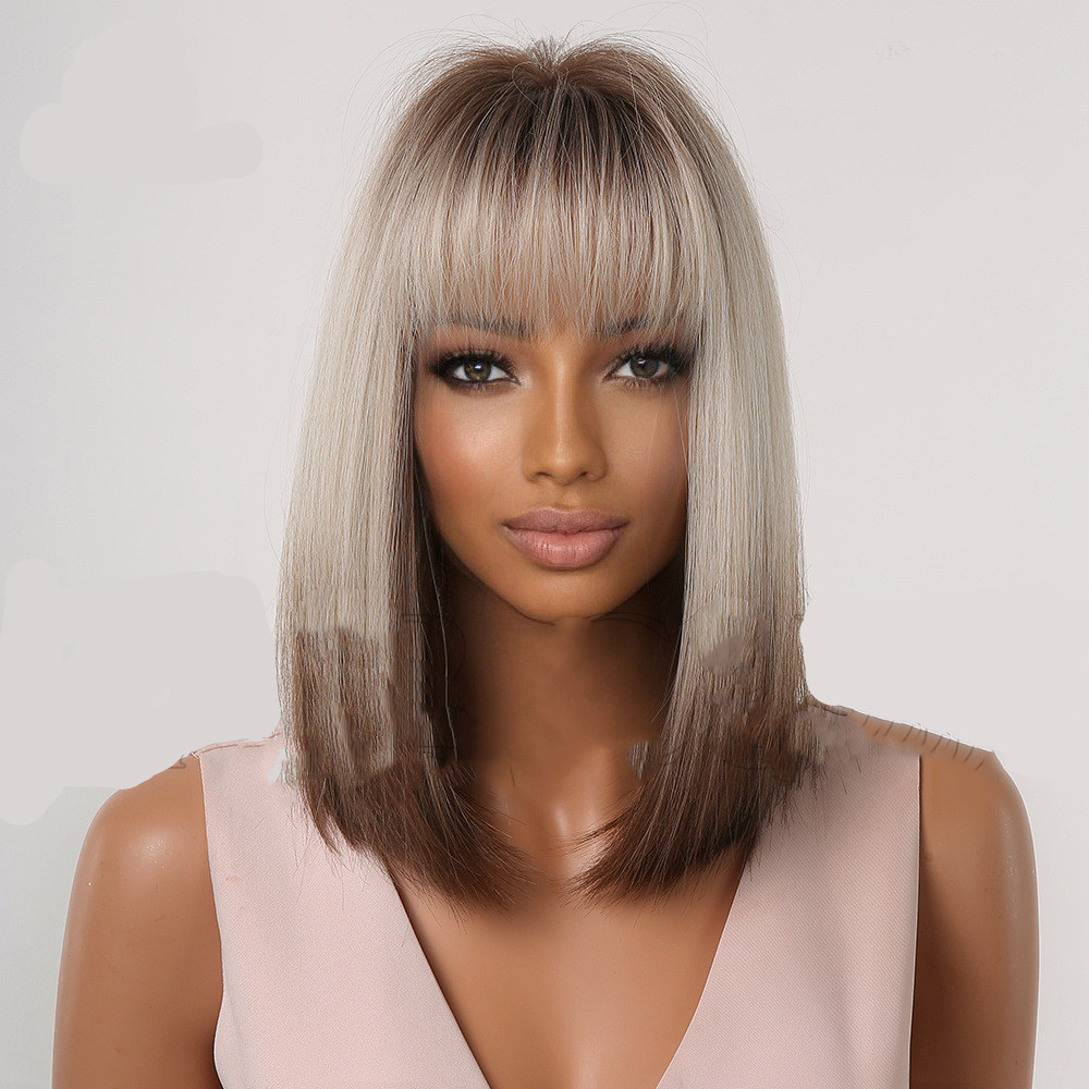 European style Bangs Gradient Brown Shoulder length Straight Hair Gradient Brown - Shop at LoveMi