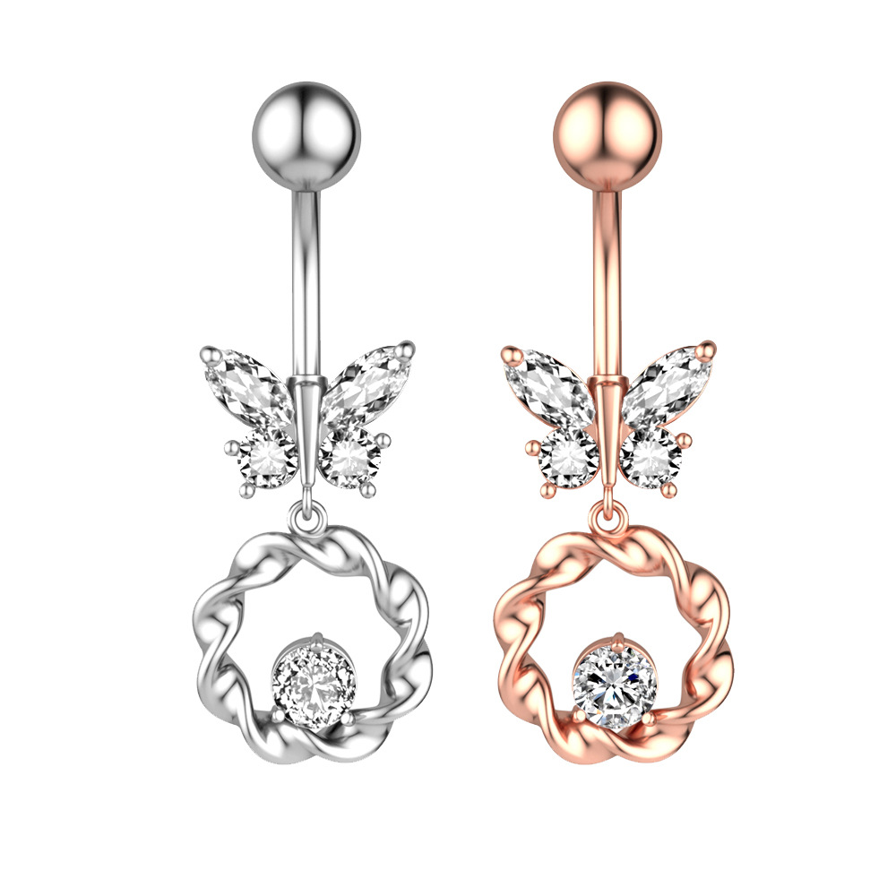 New Butterfly Zircon Belly Button Ring Belly Button Piercing Jewelry