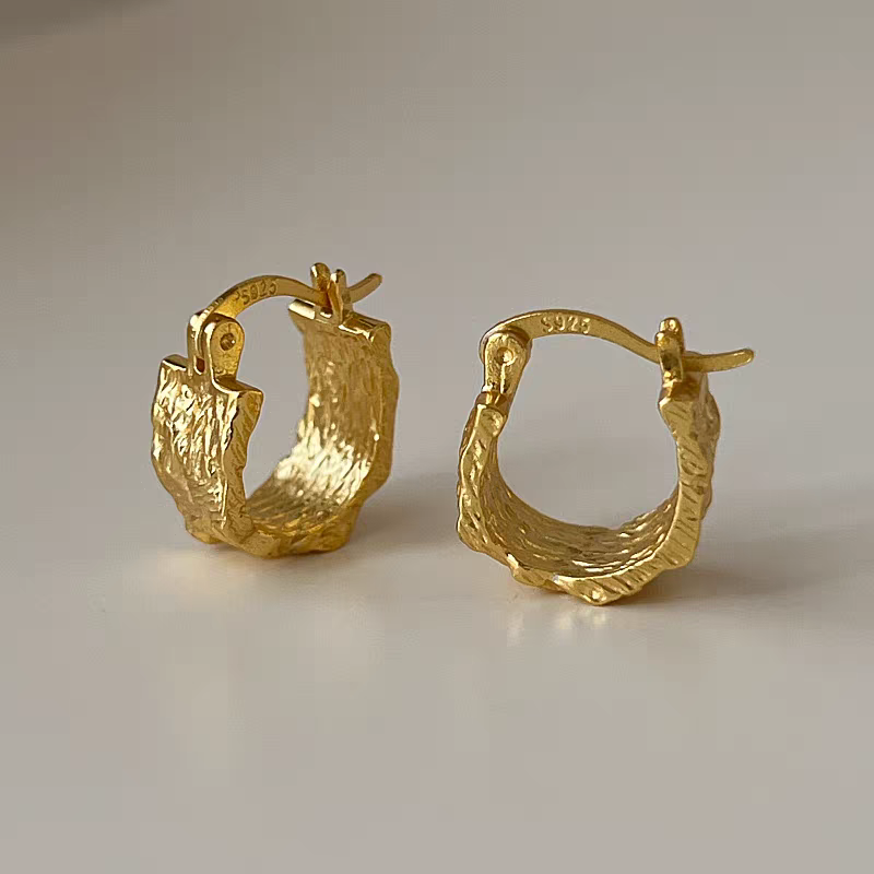 1 Pair 999 Sterling Silver Textured Hoop Earrings, Minimalist Style, Perfect For Daily Wear And Valentine's Gift