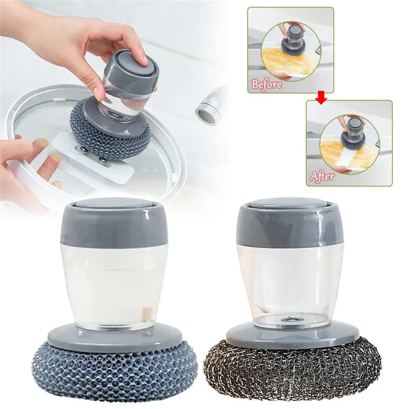 Kitchen Soap Dispensing Palm Brush Cleaner Push-type Detergent Tools