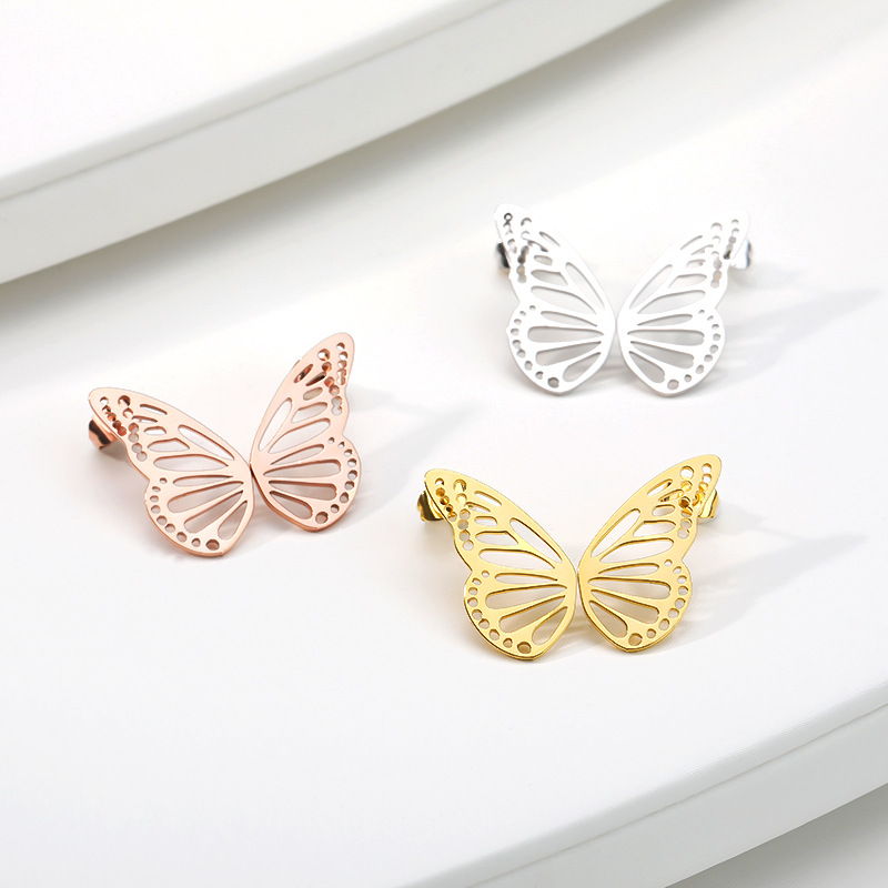 Title 1, Korean Style Simple Butterfly Studs Stainless S...