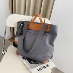 Canvas Shoulder Bag Women Ins Fashion Messenger Crossbody Bags Large Capacity Totes Handbag - Grey - View 1