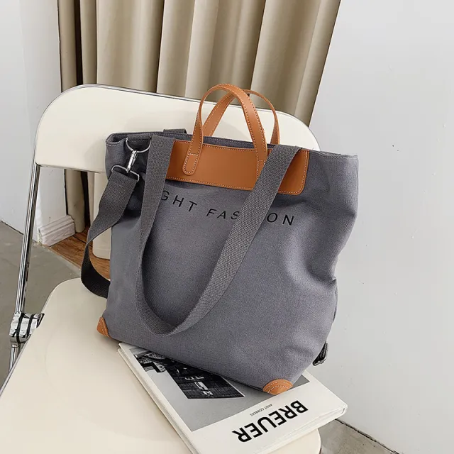 Canvas Shoulder Bag Women Ins Fashion Messenger Crossbody Bags Large Capacity Totes Handbag Grey - Shop at LoveMi