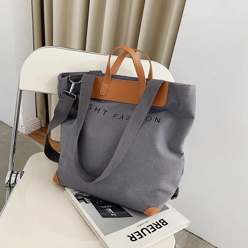 Canvas Shoulder Bag Women Ins Fashion Messenger Crossbody Bags Large Capacity Totes Handbag - Grey