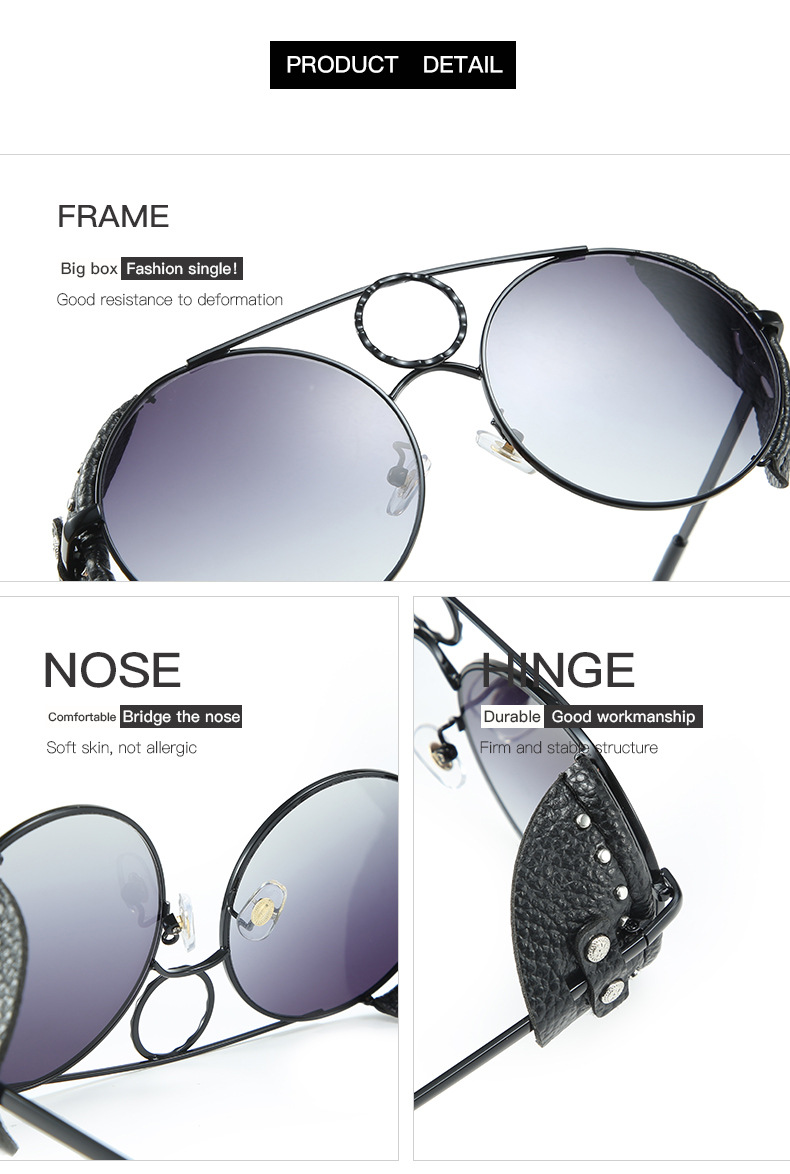 Title 6, Round Leather Rivet Metal Sunglasses