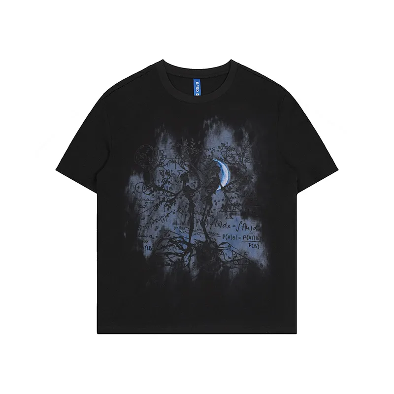White Ink Digital Direct Print Short Sleeve T-shirt - Black
