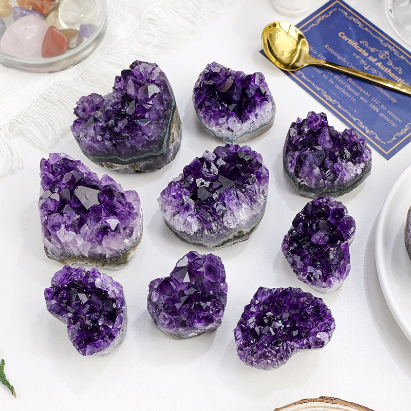 Purple Water Crystal Cluster Love Decoration Piece Raw Stone Ore Specimen Heart — foto 2