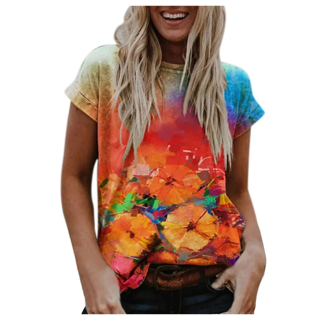Street Hipster Pullover Print Loose Fit Short-sleeved Women's - Yellow