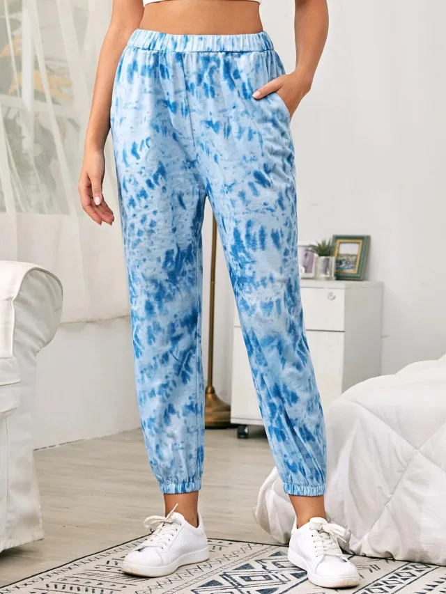 Women's Tie dye Print Gradient Sport Casual Trousers Blue - Shop at LoveMi