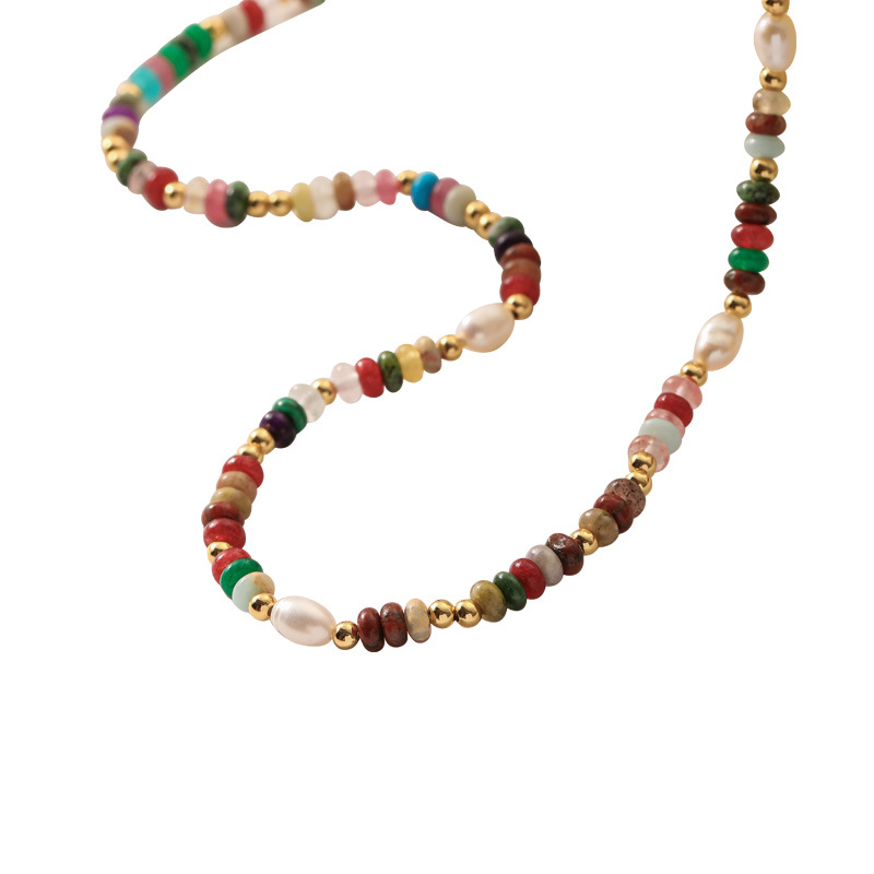 Retro Color Bohemian Abacus Beads Stone Necklace