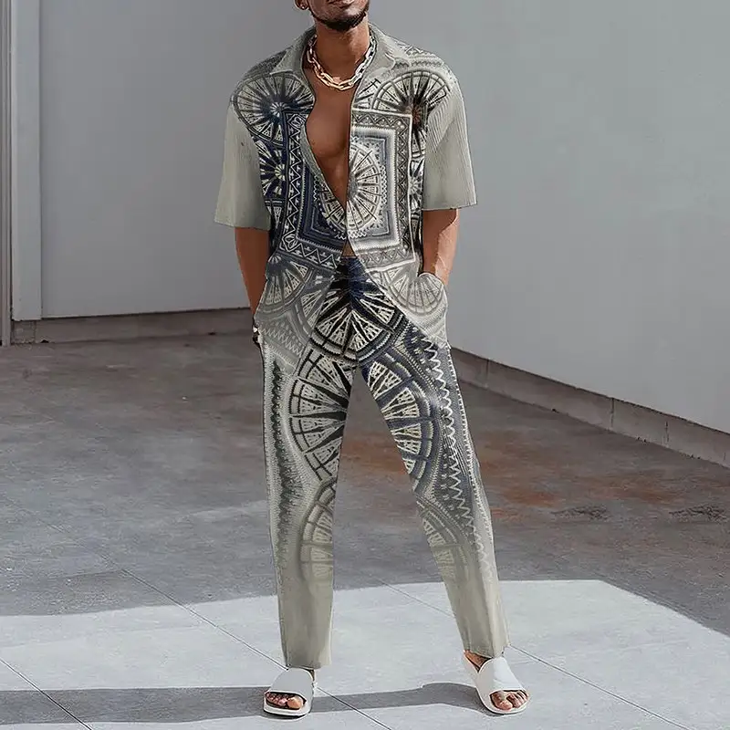 Spring And Autumn New 3D Digital Printing Casual Men's Short Sleeve Shirt Suit