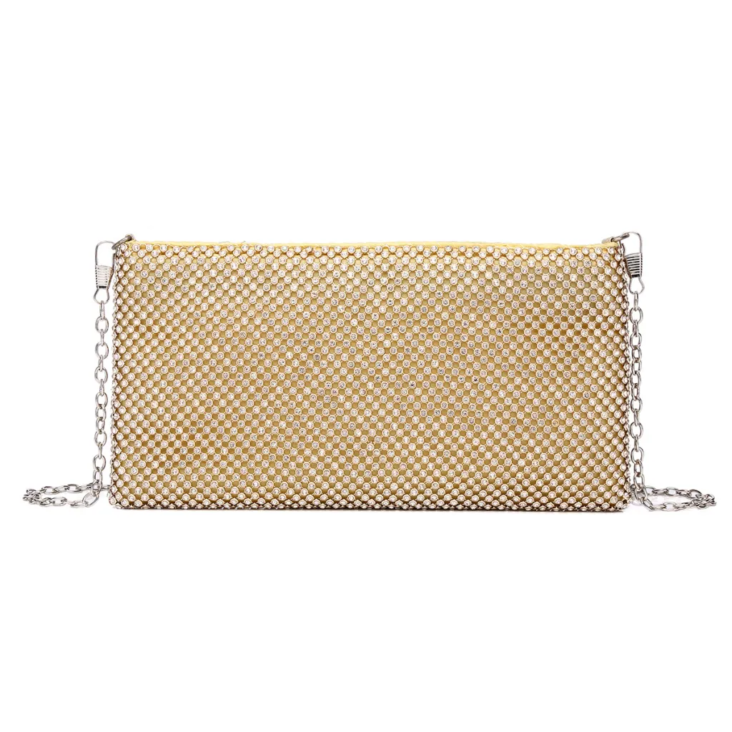 Fashion Ladies Rhinestone Dinner Bag Clutch Diamond Envelope - Gold