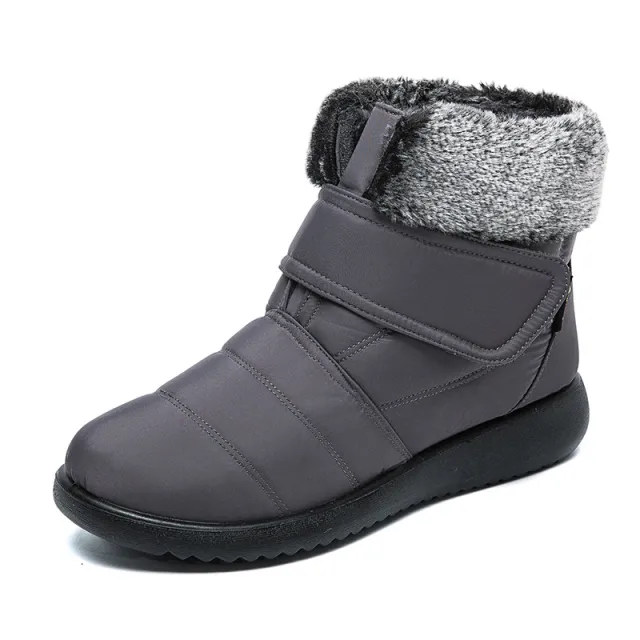 Women Snow Boots Winter Warm Plush Shoes With Velcro design Flat Ankle Boots Grey - Shop at LoveMi