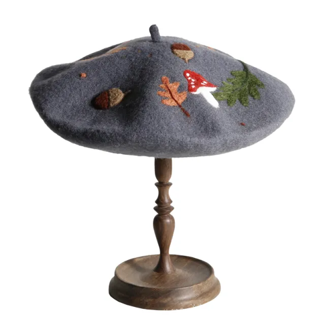 Autumn And Winter Hundred Take Rustic Literary Beret Leather Egg Gray - Shop at LoveMi