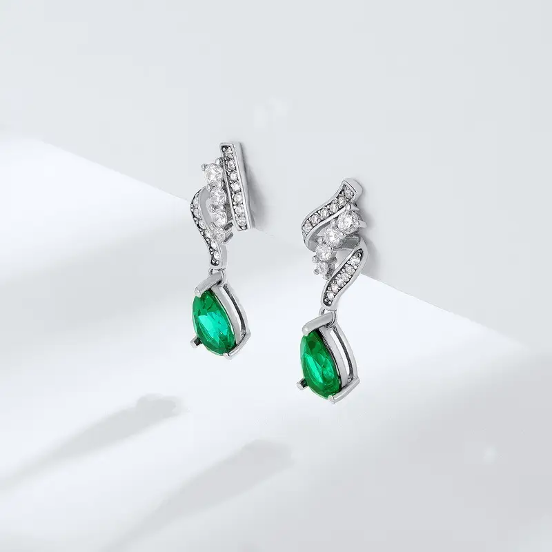 S925 Silver Emerald Earrings For Women