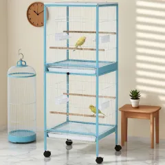 55inch 2 In 1 Bird Cage Aviary Parakeet House For Finches, Budgies With Wheels, Light Blue - Light Blue - View 1