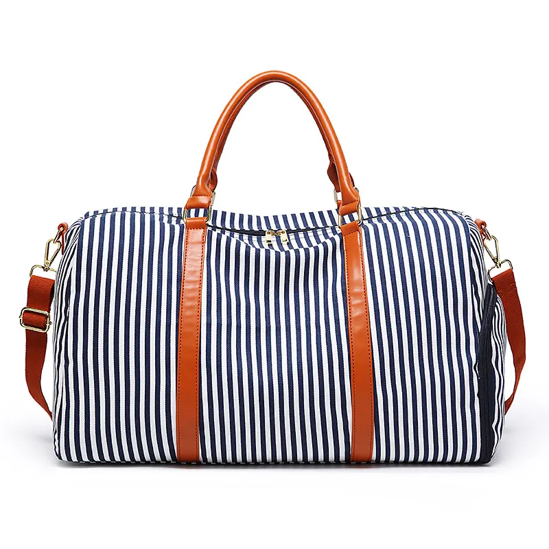 New Fashion Stripe Contrast Color and Leather Canvas Big