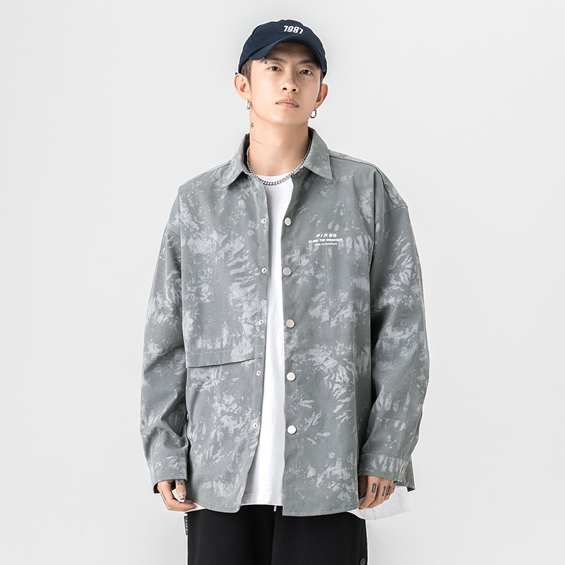 Fashionable Metal Snap Button Full Printed Tie-Dye Shirt