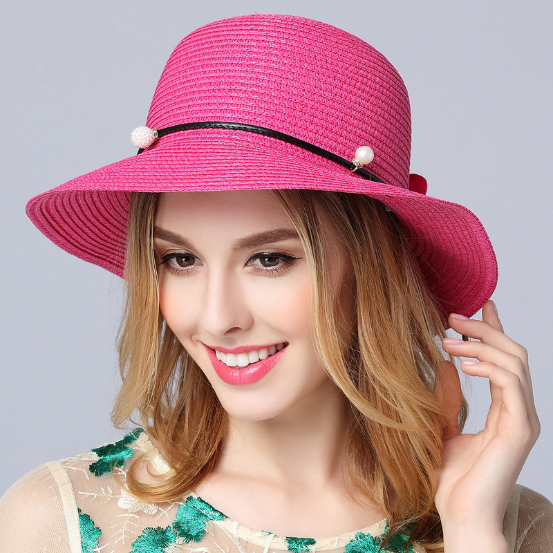 Ladies Sun Hat Pearl Flower Pot Hat