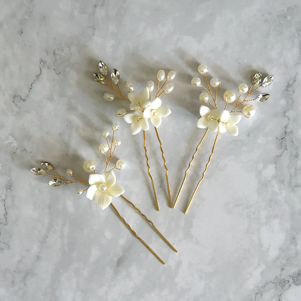 Three Sets Of White Flower U Shaped