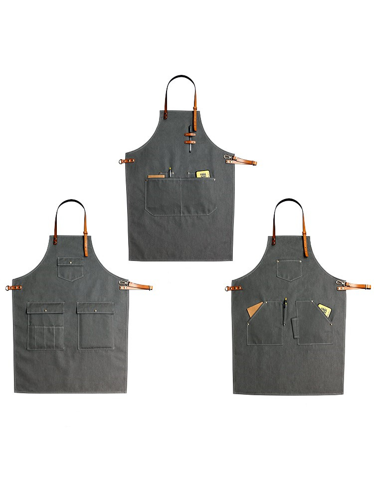 Title 3, Cowhide Strap Denim Apron Coffee Shop Barber