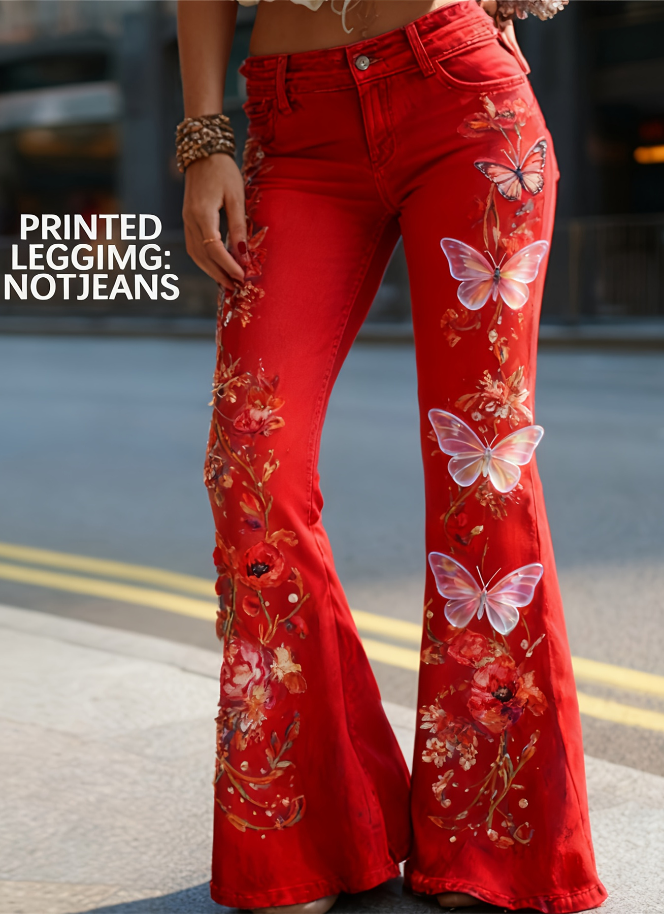 Ursime Zipper Button Flare Leg Patchwork Pants