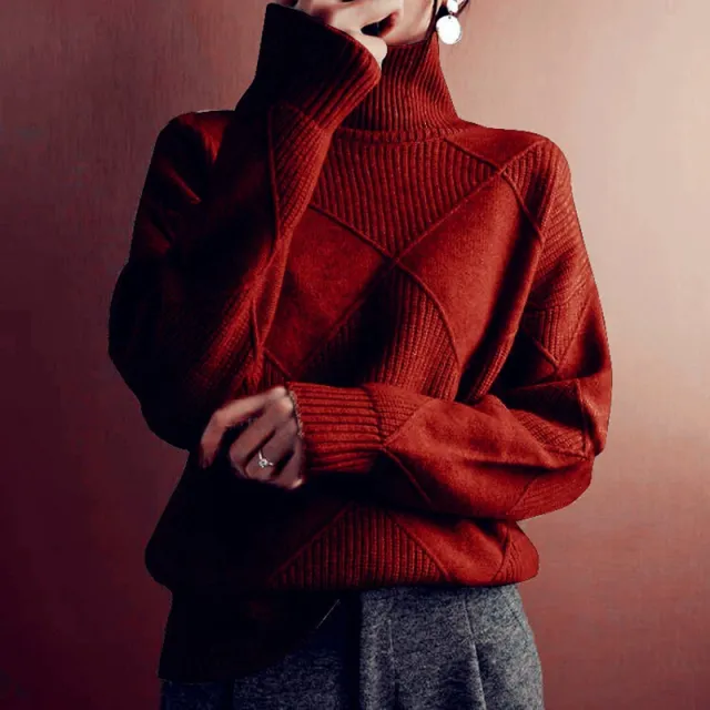 Women's Mock Neck Pullover Fall Winter Loose Fit Long Sleeve Sweater, Solid Color Casual Knit Top Wine Red - Shop at LoveMi