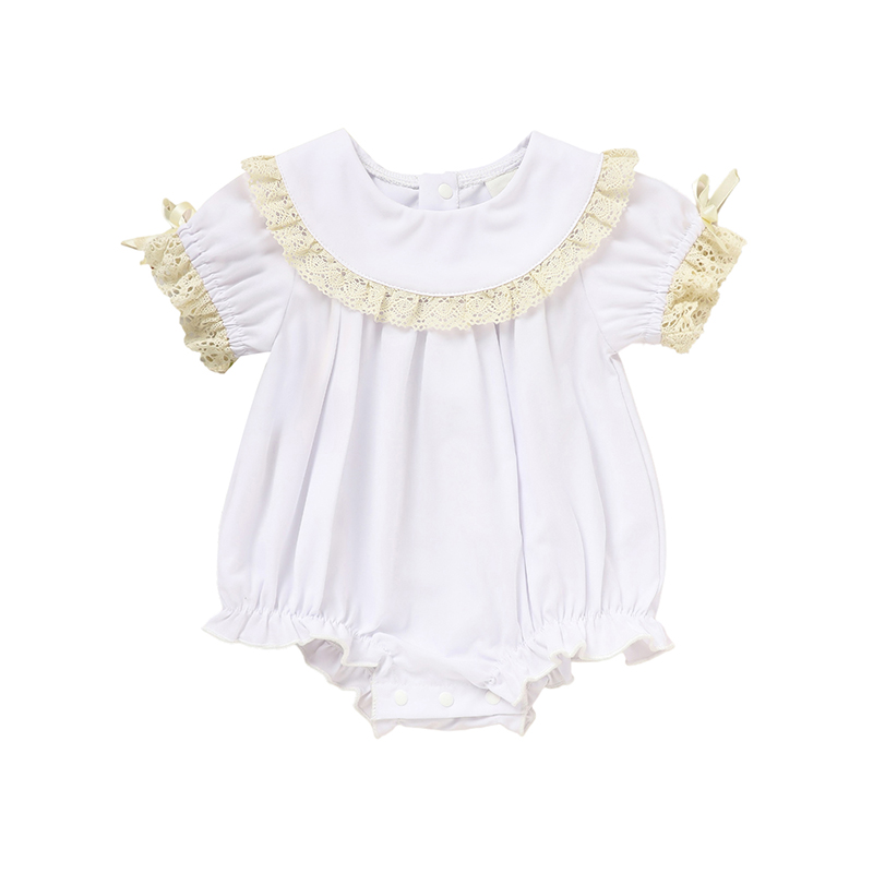 Baby Girl White Lace Romper Soft & Stylish Short Sleeve Bubble Jumpsuit For Wedding Season & Summer — foto 8