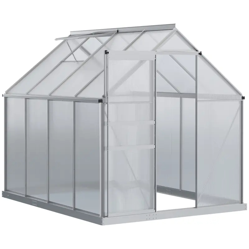 Aluminum Outdoor Greenhouse, Polycarbonate Walk-in Garden Greenhouse Kit With Adjustable Roof Vent, Multiple Packages Shipped. Please Pay Attention To The Dimensions And Weight In The Details.