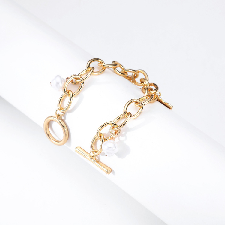Fashion Butterfly Pearl Pendant Chain Bracelet
