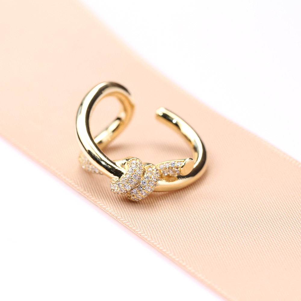 Gold Plated Knotted Diamond Adjustable Ring