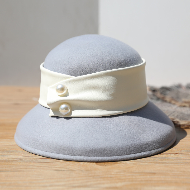 Title 4, Solid Color Vintage Wool Felt Beaded Strap Hat