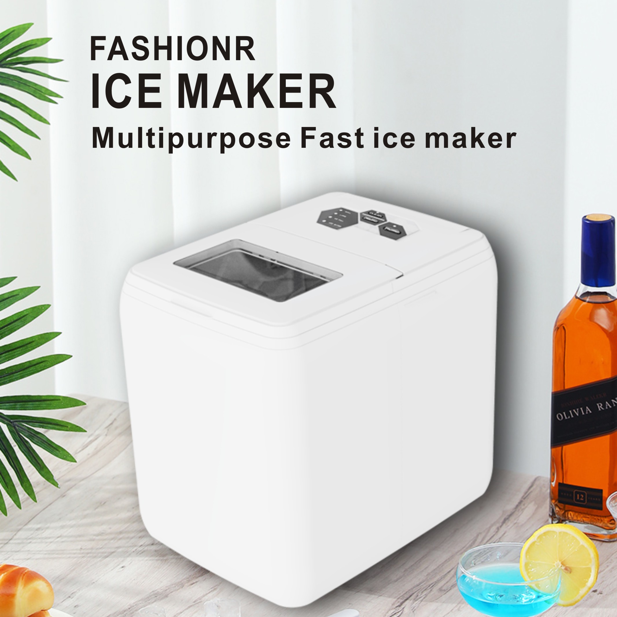 Countertop Ice Maker for Home and Outdoor Use. Daily ice production capacity of 20 kg (44LBS) ,12 head evaporator, 12 pieces of ice each time Large water tank capacity There are two modes of large ice and small ice Equipped with water shortage and full ic