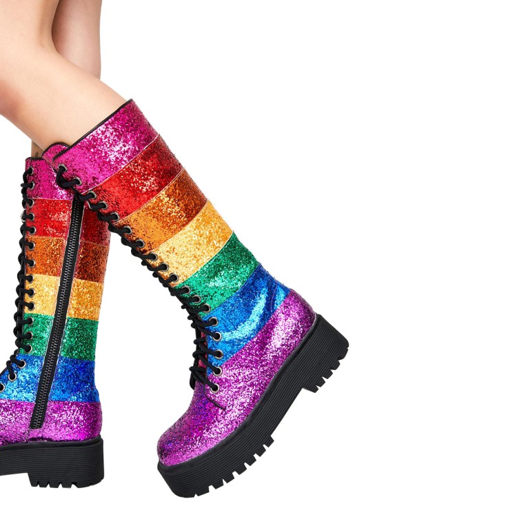 Sequins Color Matching Straps Martin Boots Trifle Platform Contrast Color