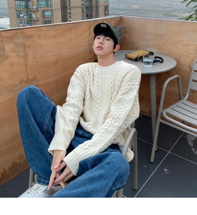 Twist Round Neck Knits Men's Leggings Are Loosely Woven