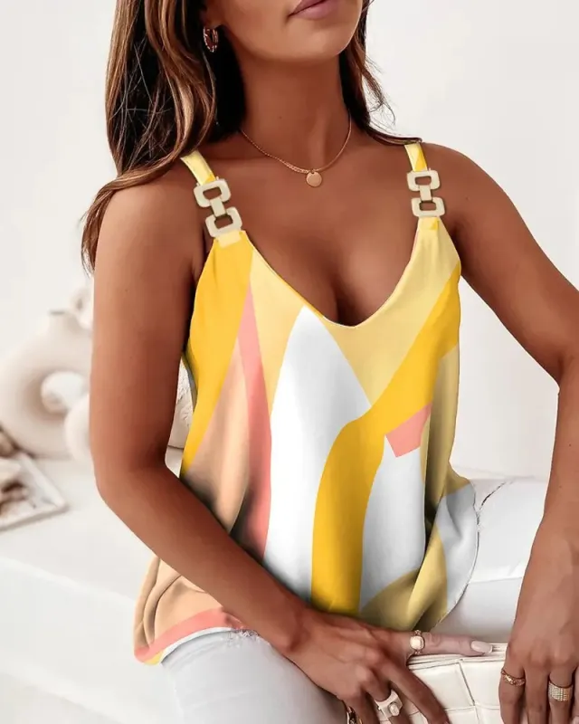 Sleeveless Chain Sling Printed For Women Yellow Stripe - Shop at LoveMi